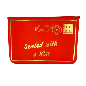 Ipsy Bag Red Gold Foil Metallic Mailing Envelope Snap Small Makeup Cosmetic